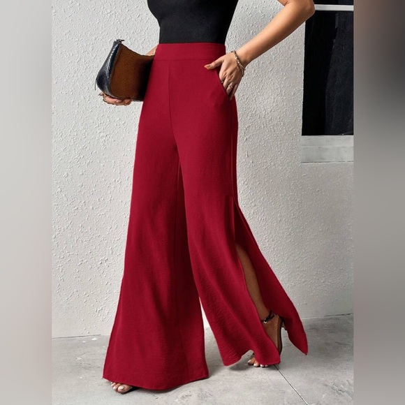 Our Bridges Burned Wide Leg Pants Burgundy